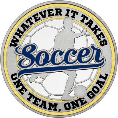 Navy Blue "Soccer" with Gold Outer Circular Borders